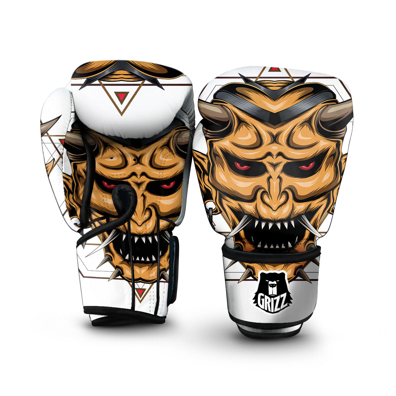 Demon Geometric Japanese Print Boxing Gloves-grizzshop