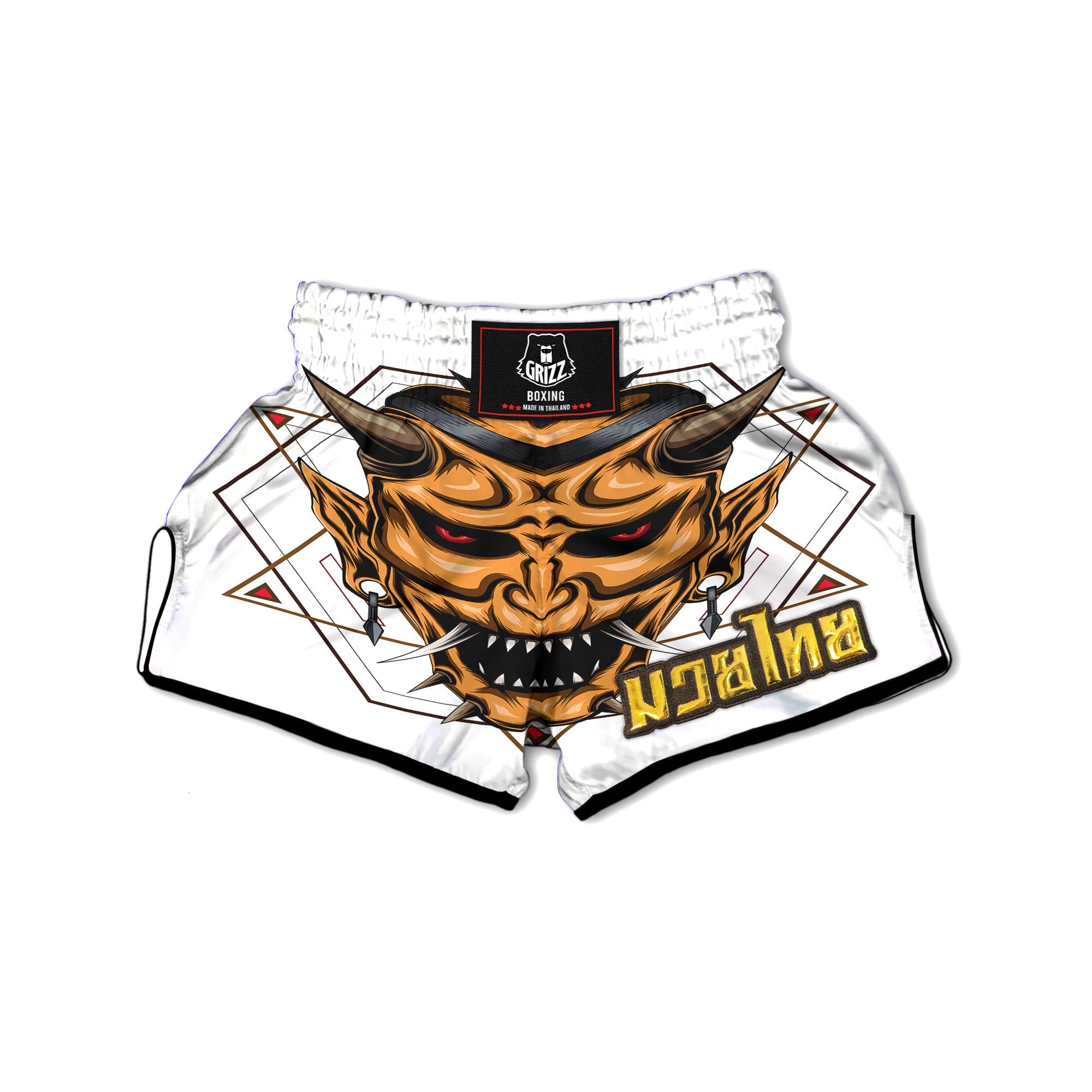 Demon Geometric Japanese Print Muay Thai Boxing Shorts-grizzshop