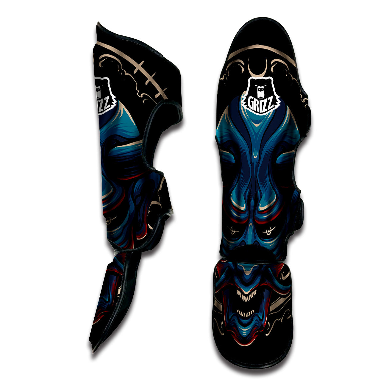 Demon Japanese Blue Print Muay Thai Shin Guards-grizzshop