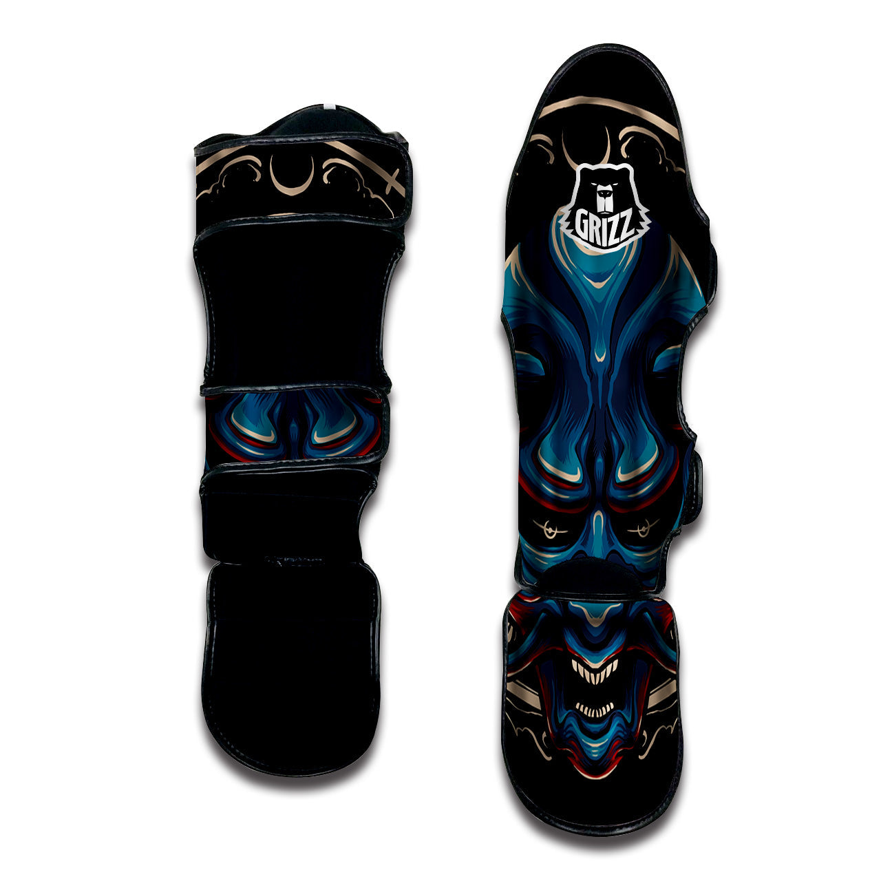 Demon Japanese Blue Print Muay Thai Shin Guards-grizzshop