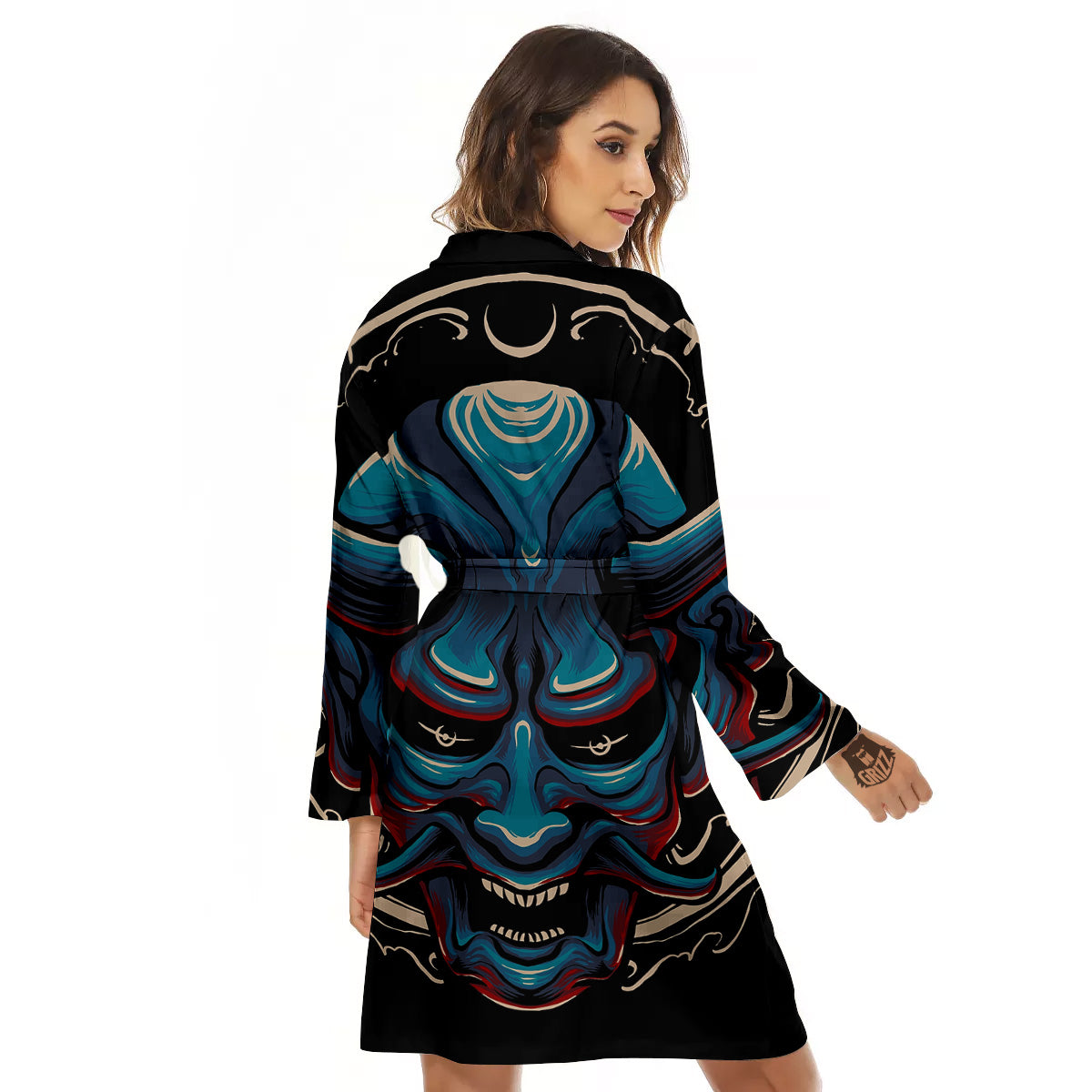 Demon Japanese Blue Print Women's Robe-grizzshop