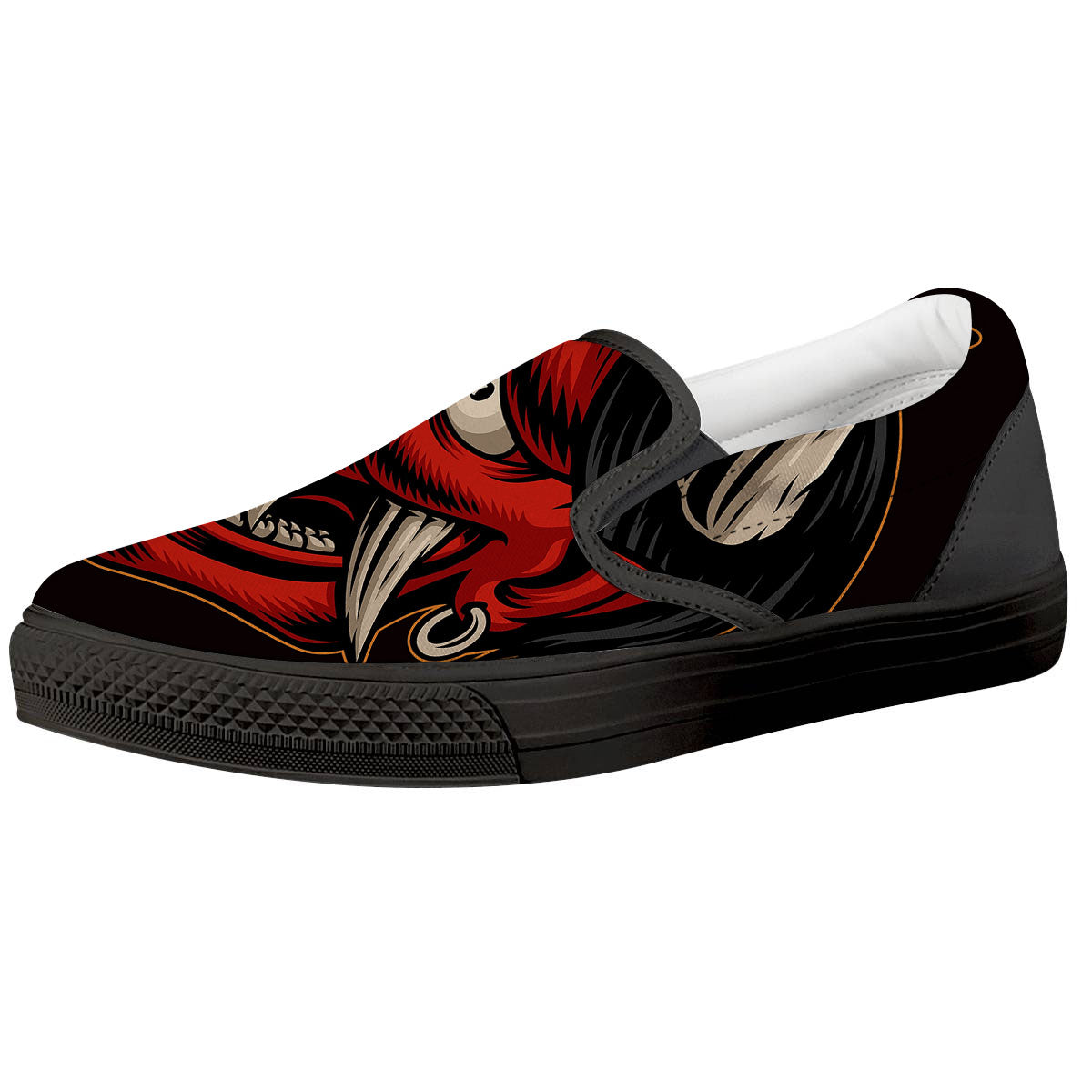 Demon Japanese Print Black Slip On Shoes-grizzshop
