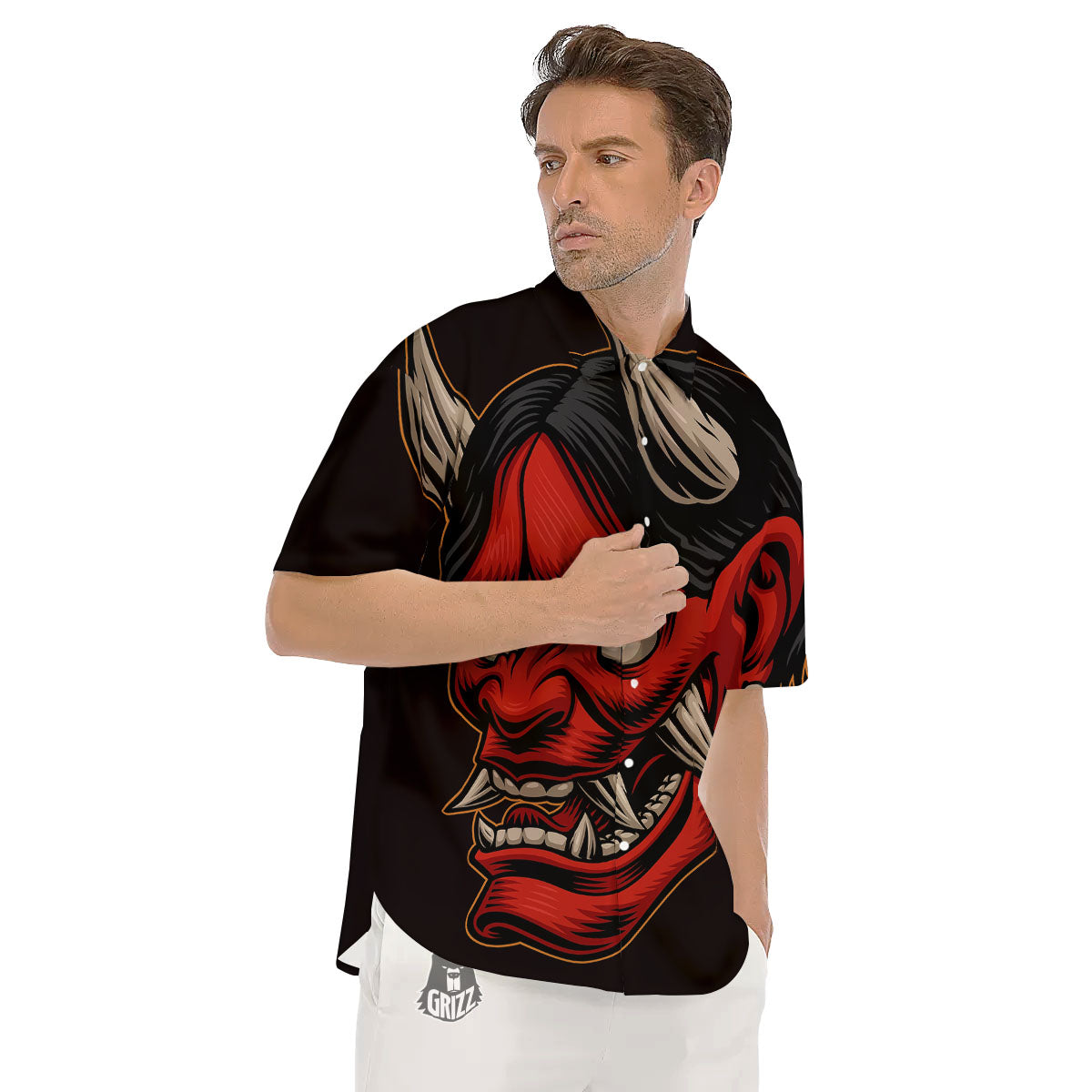 Demon Japanese Print Men's Short Sleeve Shirts-grizzshop