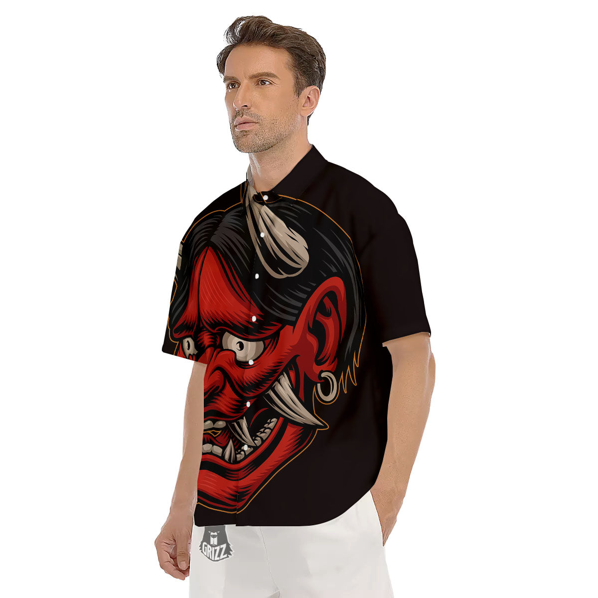 Demon Japanese Print Men's Short Sleeve Shirts-grizzshop