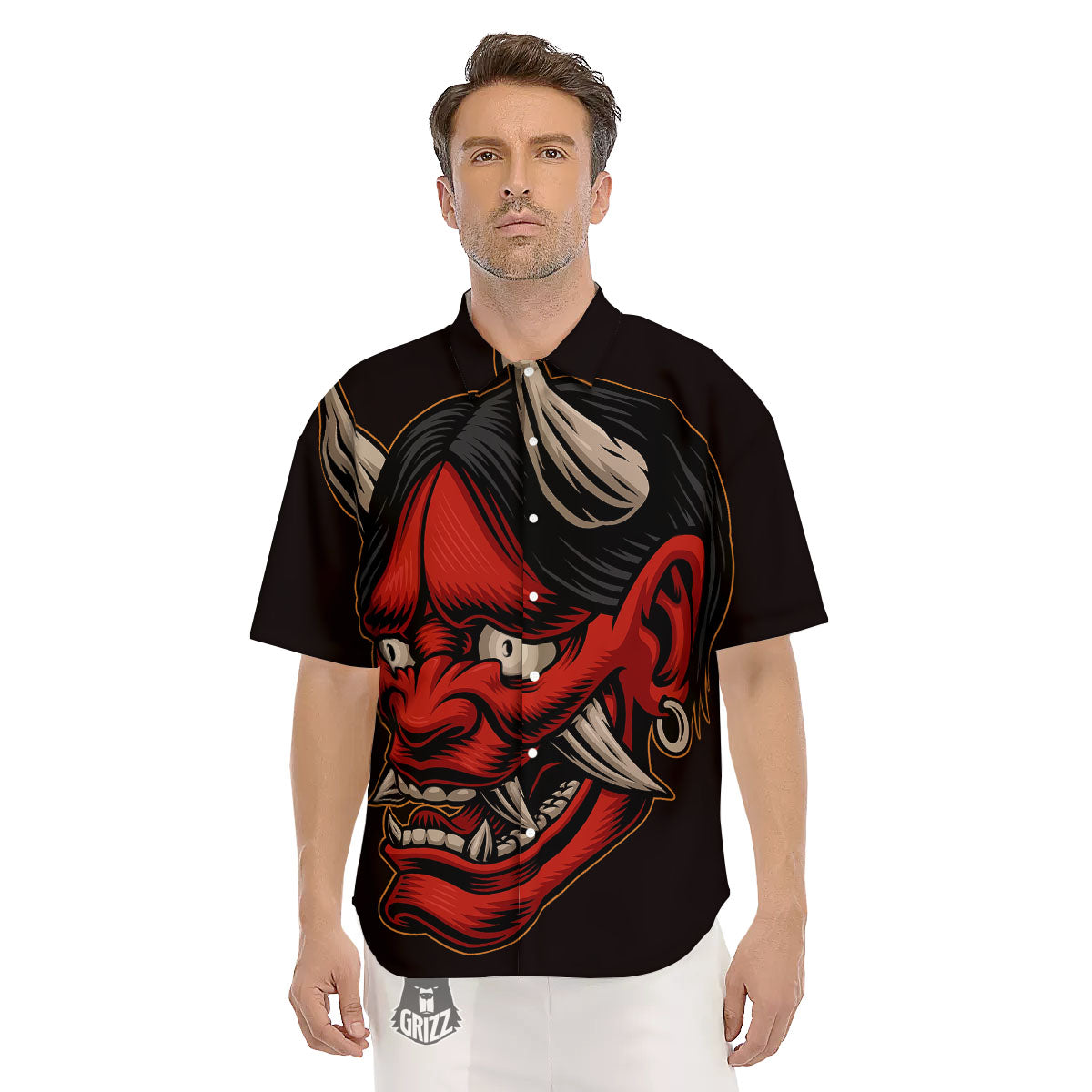 Demon Japanese Print Men's Short Sleeve Shirts-grizzshop