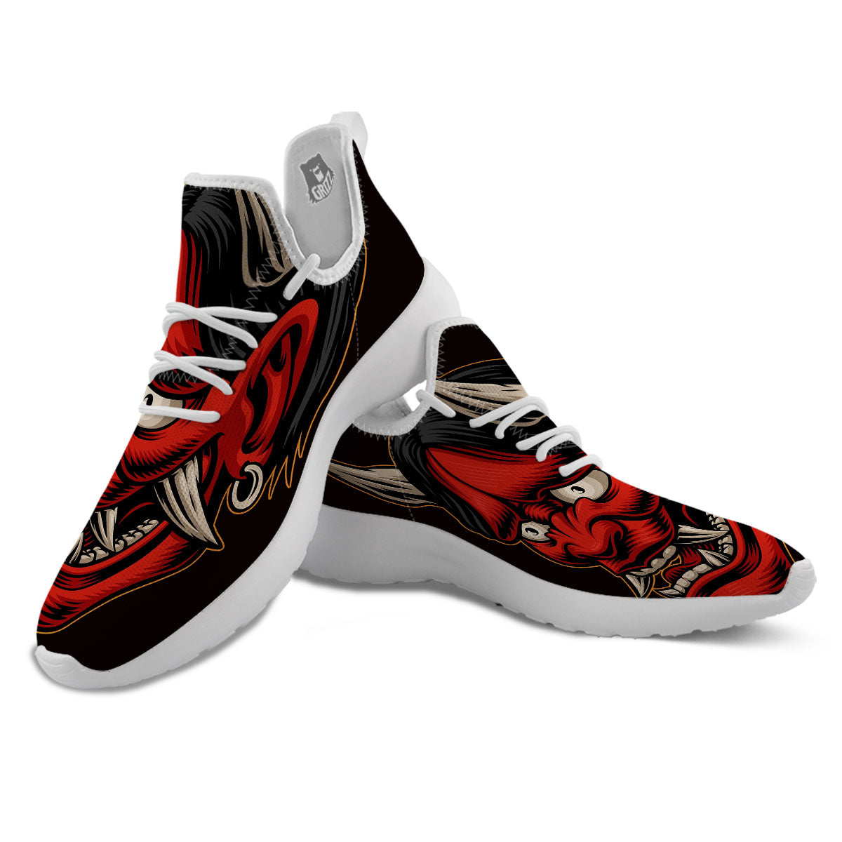 Demon Japanese Print White Athletic Shoes-grizzshop