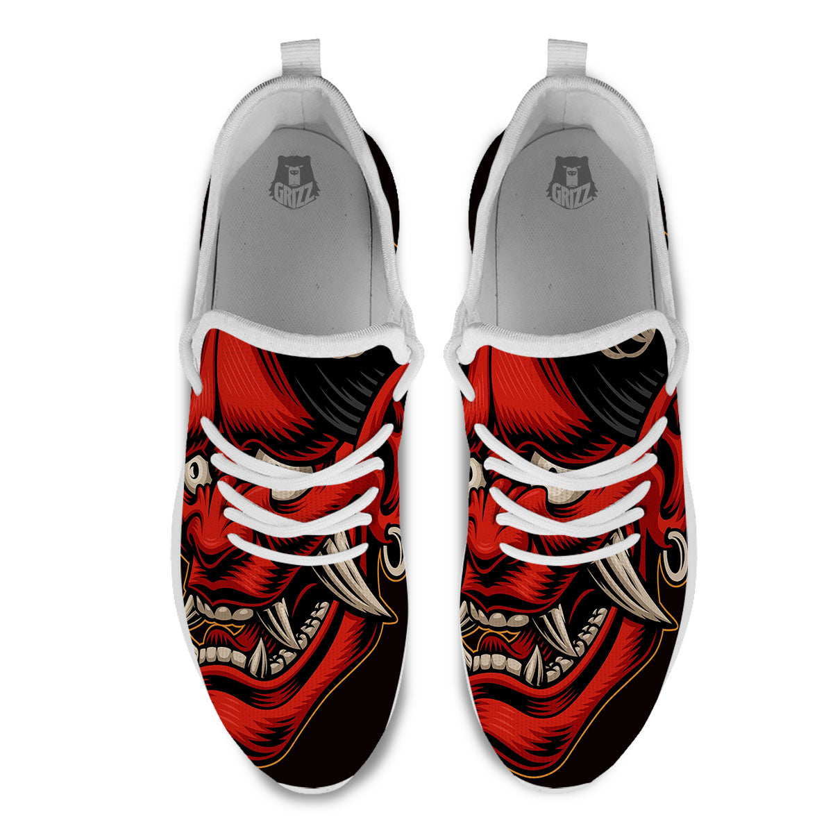 Demon Japanese Print White Athletic Shoes-grizzshop