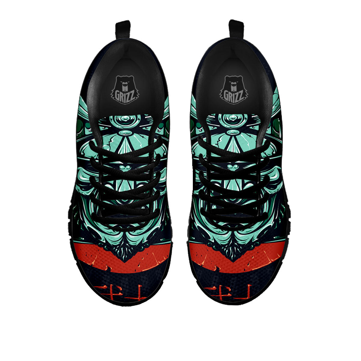 Demon Mask Japanese Print Black Sneaker-grizzshop