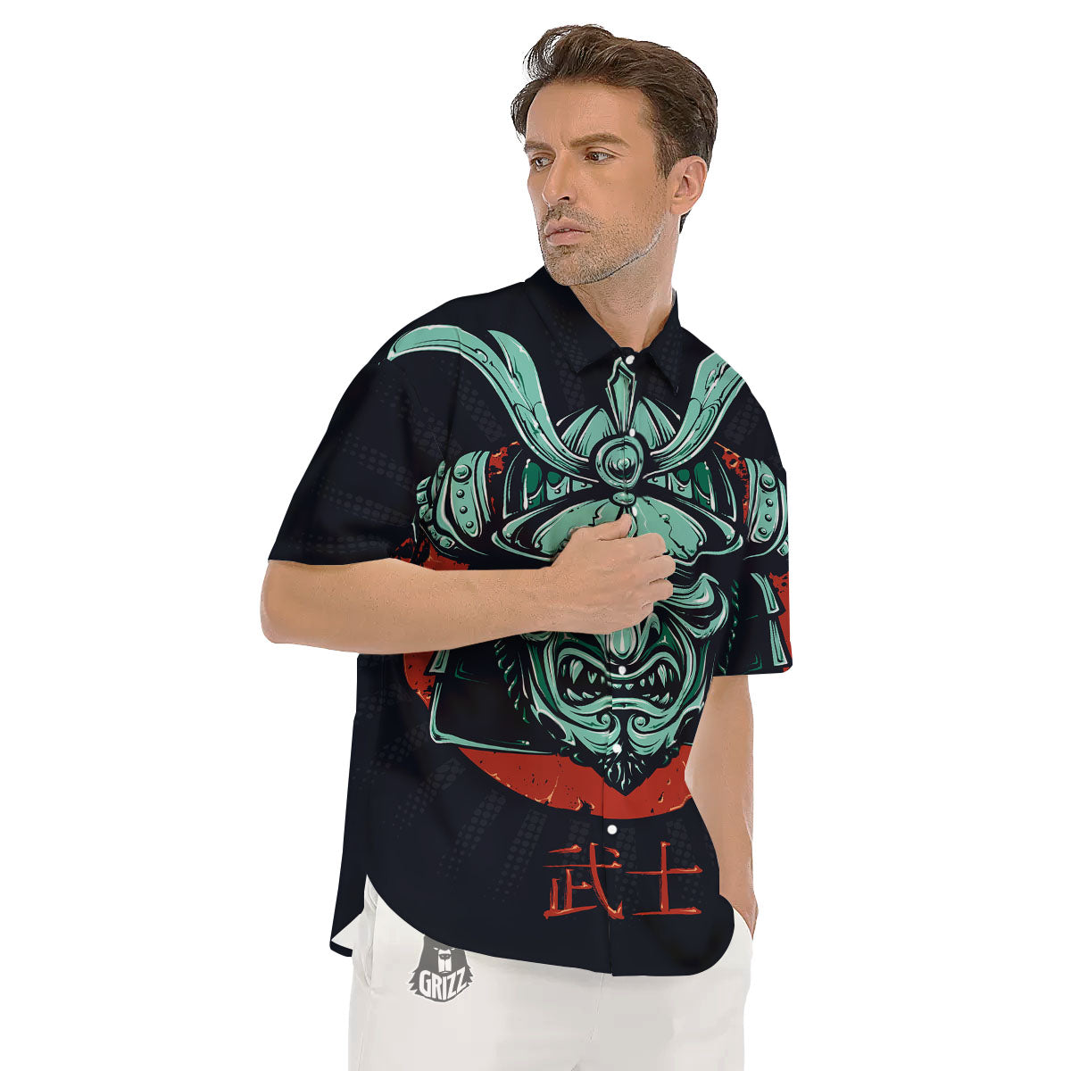 Demon Mask Japanese Print Men's Short Sleeve Shirts-grizzshop