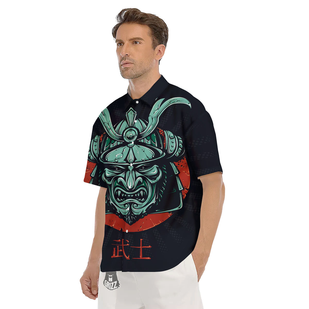 Demon Mask Japanese Print Men's Short Sleeve Shirts-grizzshop