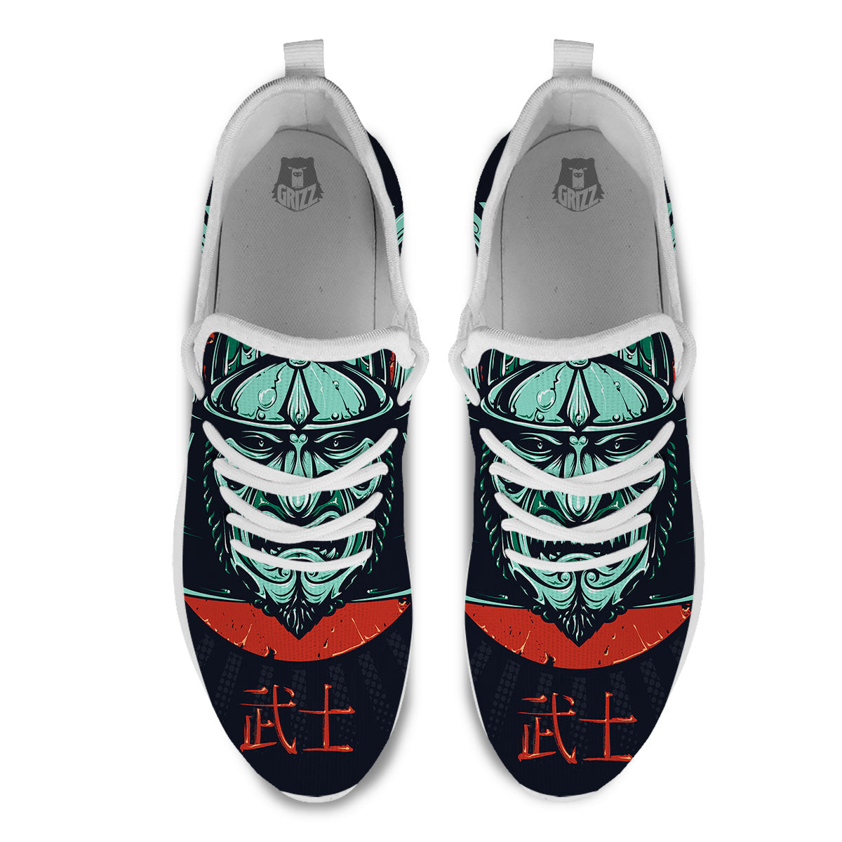 Demon Mask Japanese Print White Athletic Shoes-grizzshop