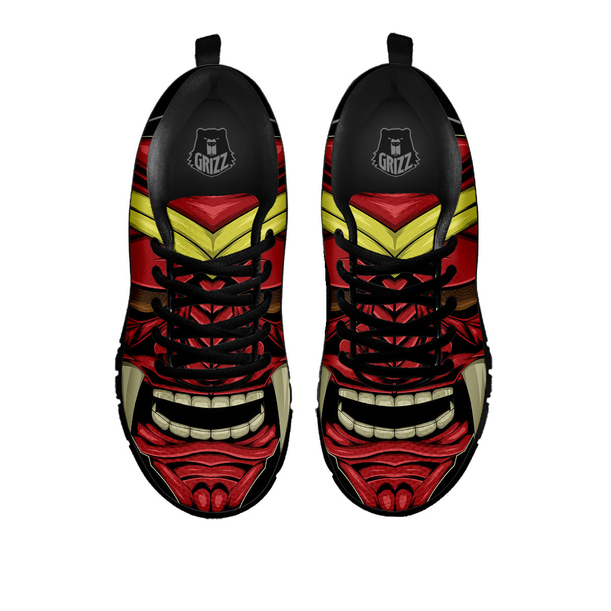 Demon Mask Red Japanese Print Black Sneaker-grizzshop