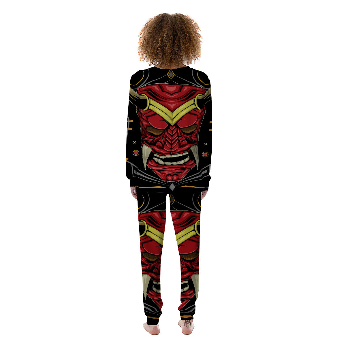 Demon Mask Red Japanese Print Women's Pajamas-grizzshop