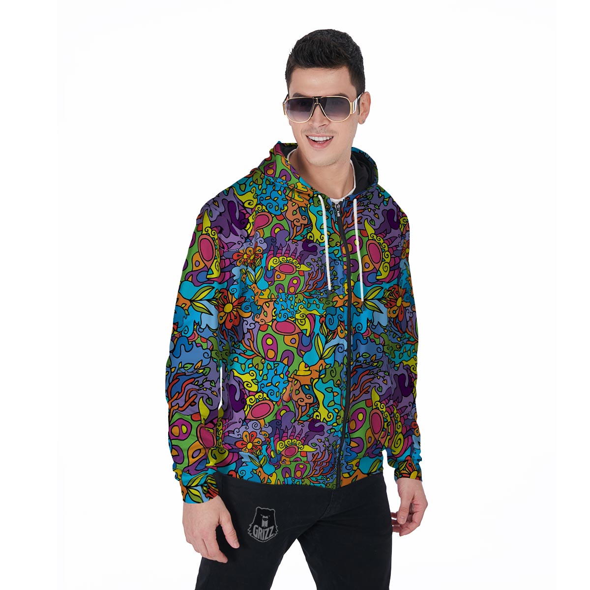 Demon Psychedelic Men's Zip Up Hoodie-grizzshop