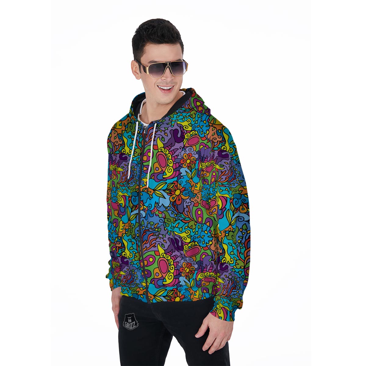 Demon Psychedelic Men's Zip Up Hoodie-grizzshop