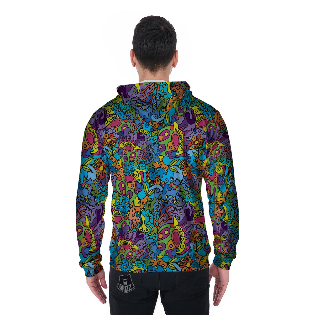 Demon Psychedelic Men's Zip Up Hoodie-grizzshop