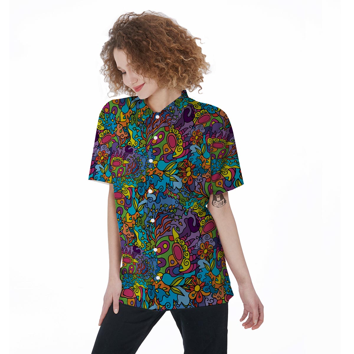 Demon Psychedelic Women's Short Sleeve Shirts-grizzshop