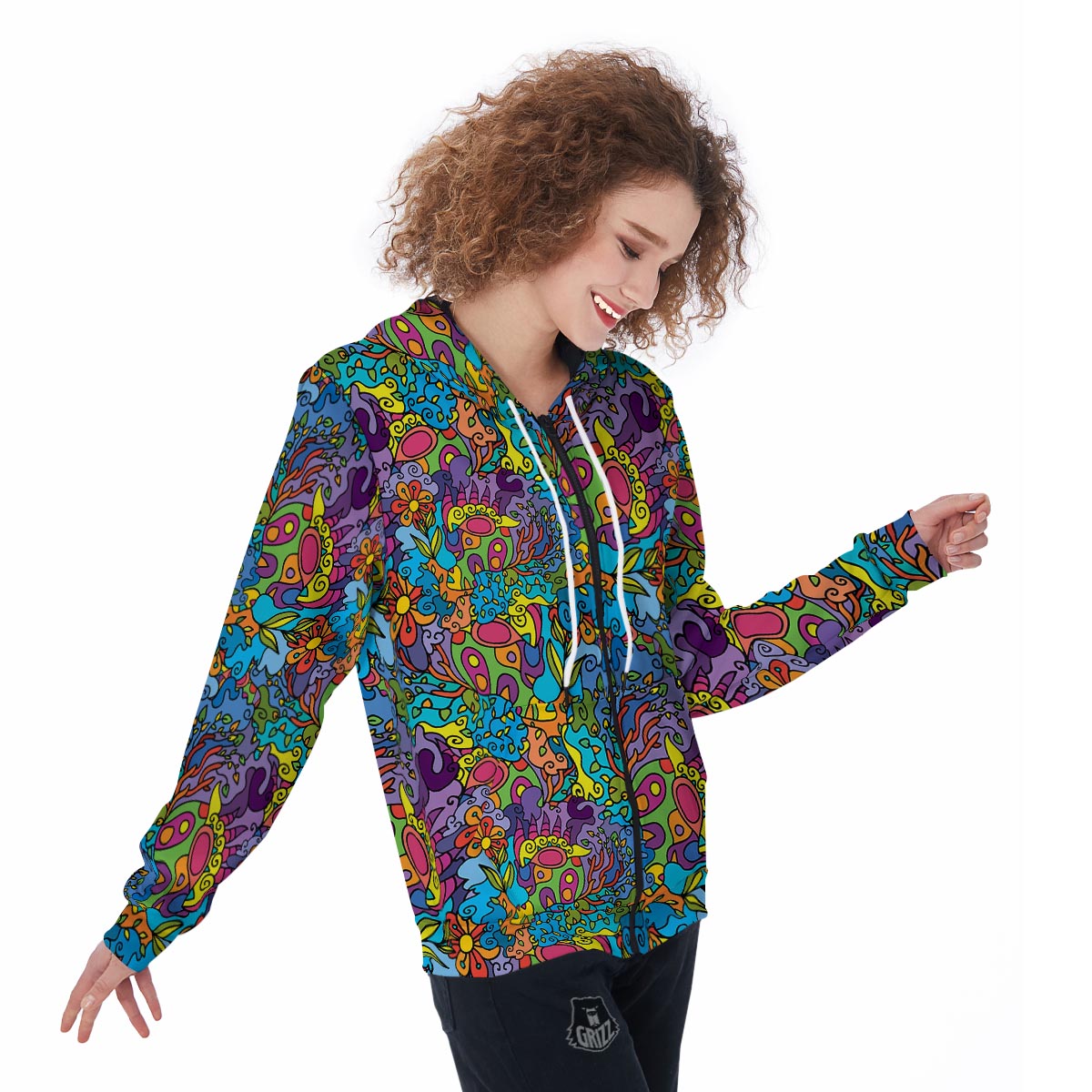 Demon Psychedelic Women's Zip Up Hoodie-grizzshop