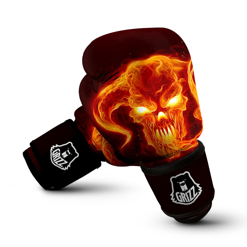 Demon Skull Flaming Print Boxing Gloves-grizzshop