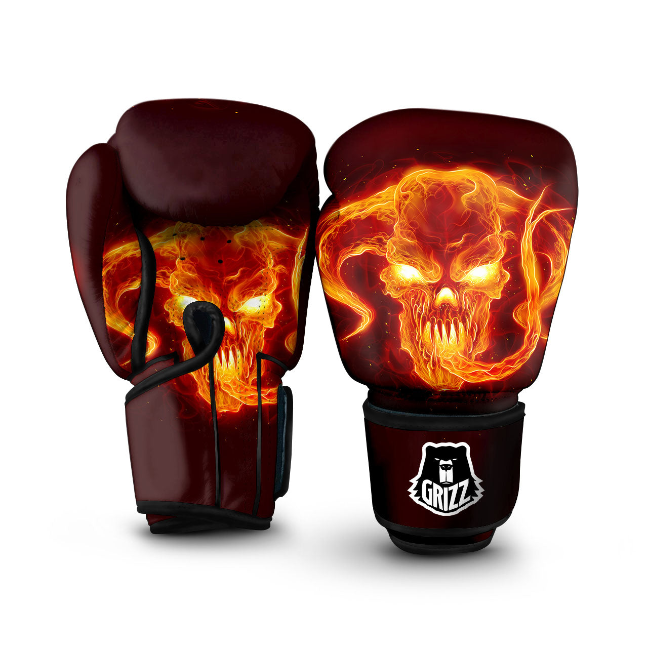 Demon Skull Flaming Print Boxing Gloves-grizzshop