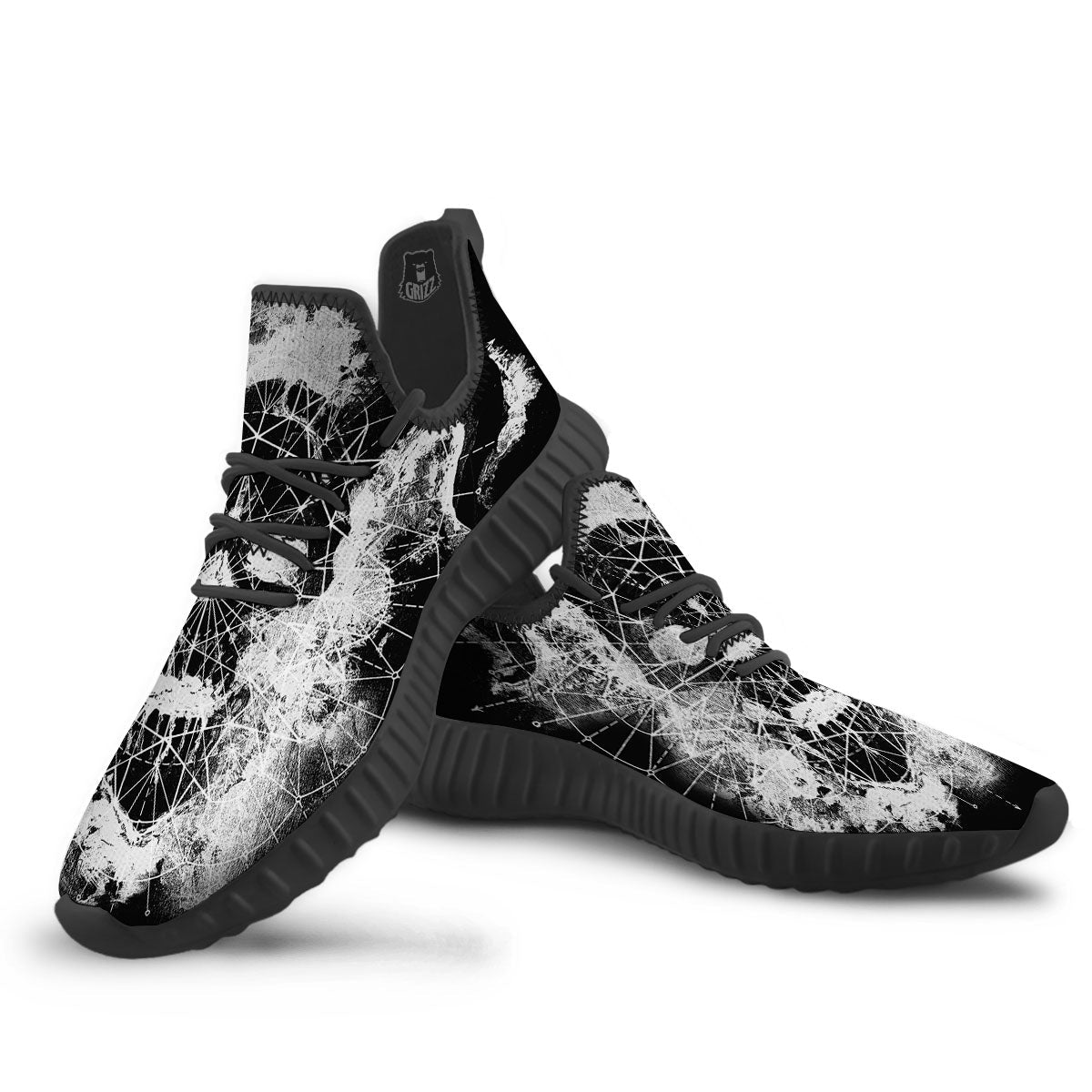 Demon Wicca White And Black Print Black Walking Shoes-grizzshop