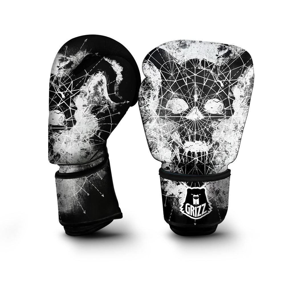 Demon Wicca White And Black Print Boxing Gloves-grizzshop