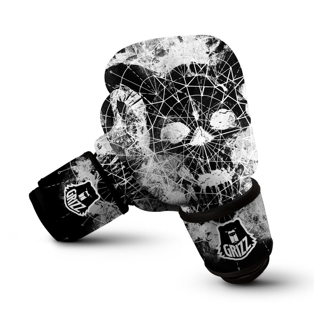 Demon Wicca White And Black Print Boxing Gloves-grizzshop