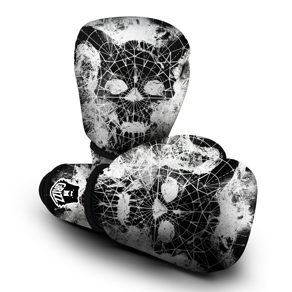 Demon Wicca White And Black Print Boxing Gloves-grizzshop