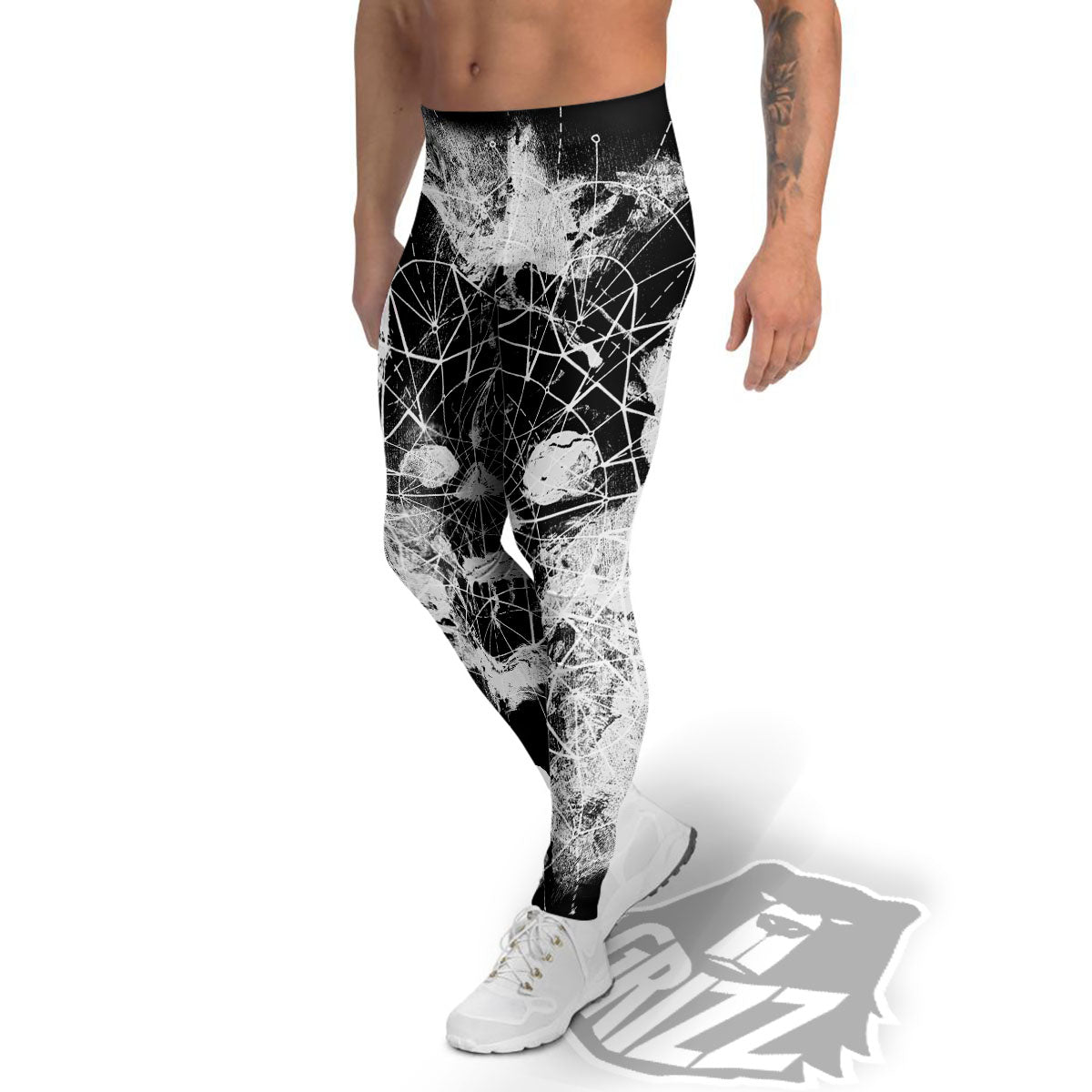 Demon Wicca White And Black Print Men's Leggings-grizzshop