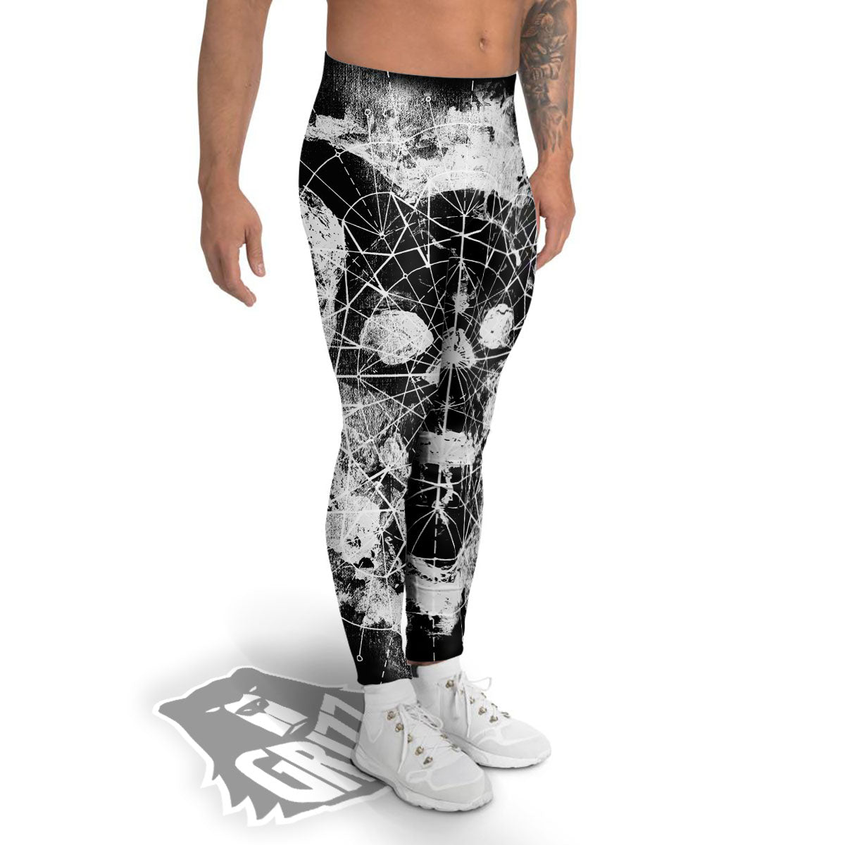 Demon Wicca White And Black Print Men's Leggings-grizzshop