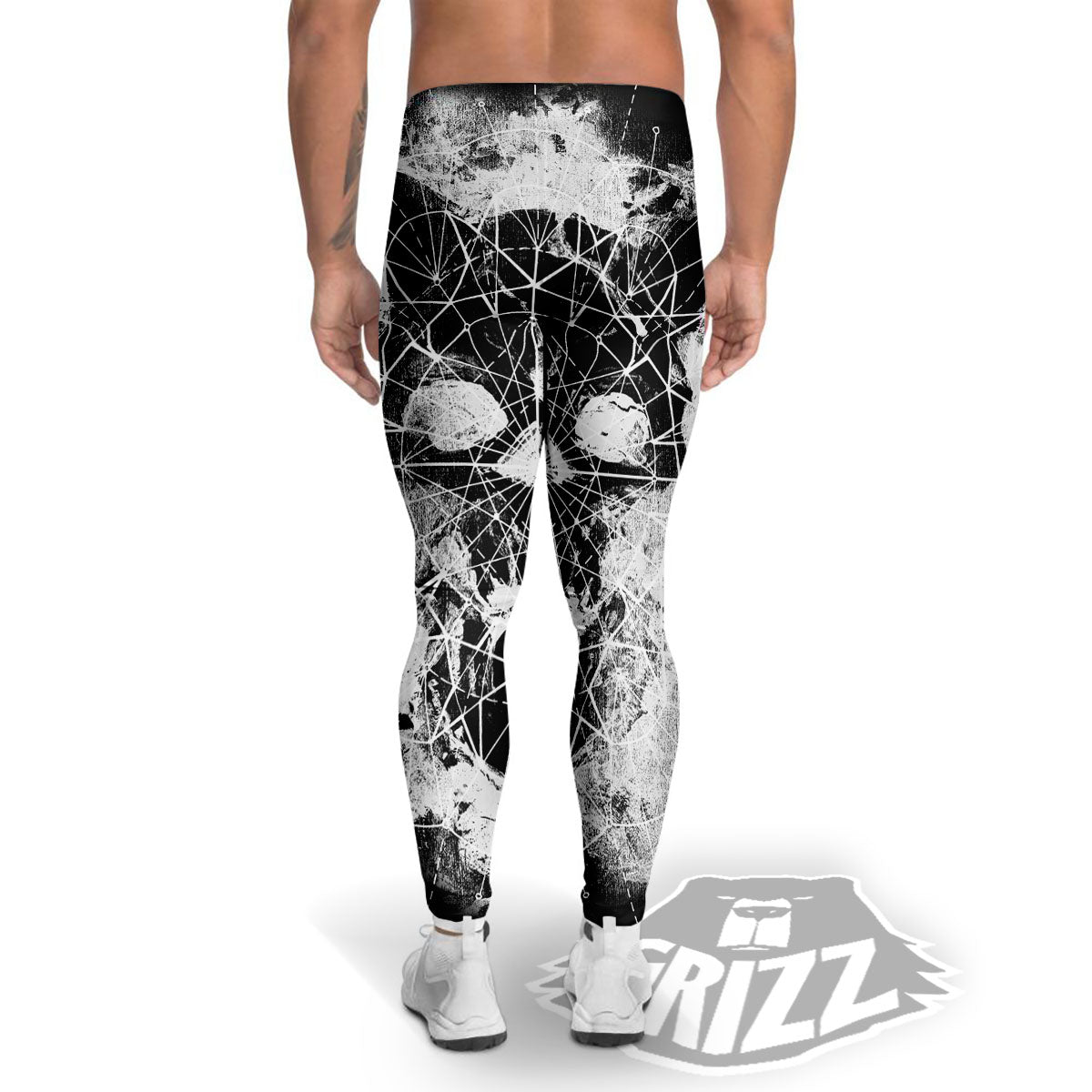 Demon Wicca White And Black Print Men's Leggings-grizzshop