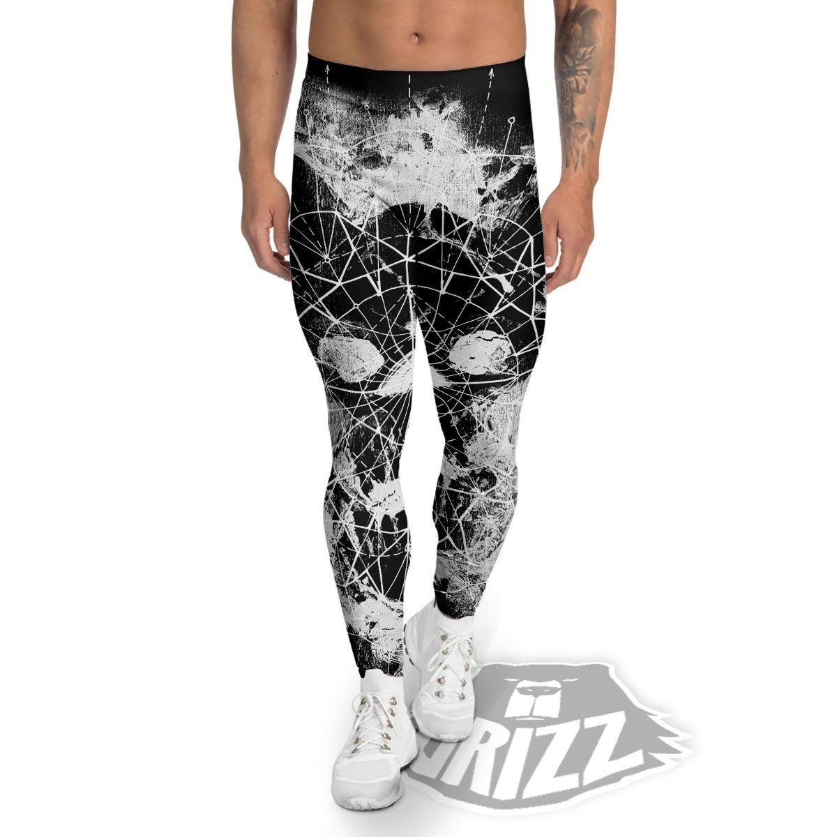 Demon Wicca White And Black Print Men's Leggings-grizzshop
