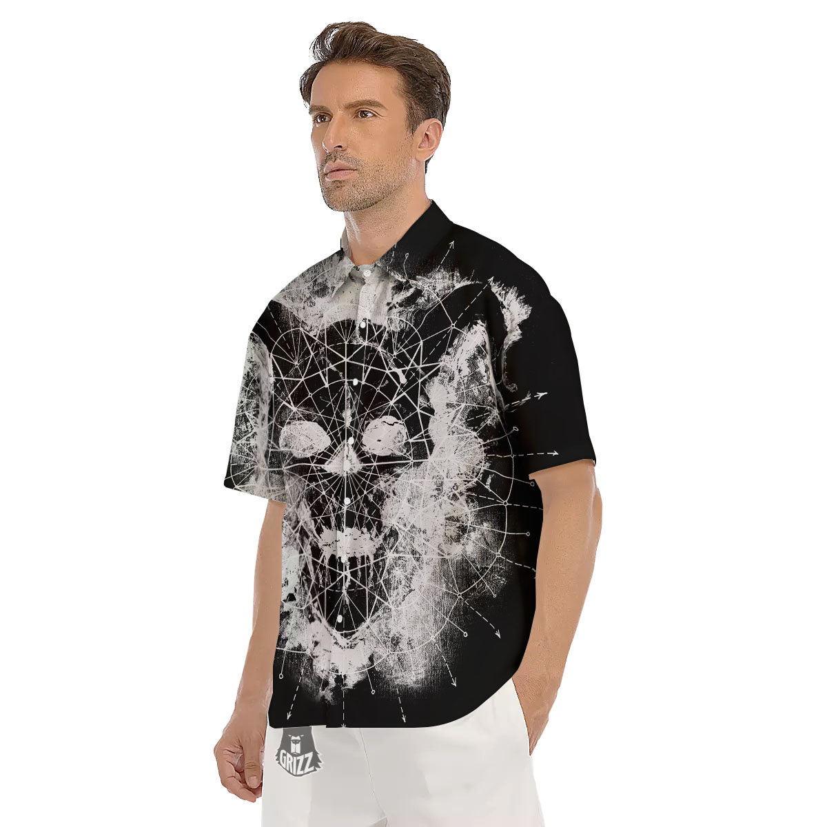 Demon Wicca White And Black Print Men's Short Sleeve Shirts-grizzshop