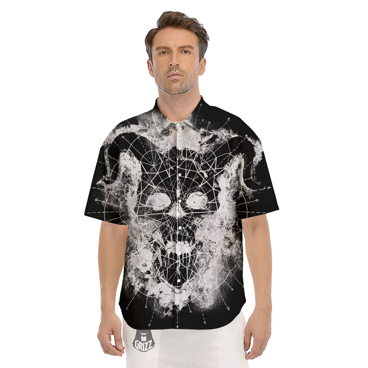 Demon Wicca White And Black Print Men's Short Sleeve Shirts-grizzshop