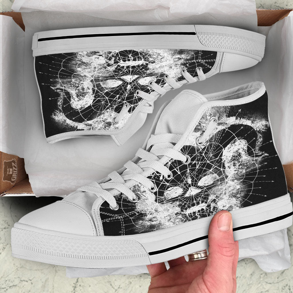 Demon Wicca White And Black Print White High Top Shoes-grizzshop