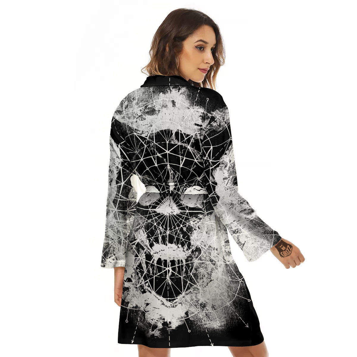 Demon Wicca White And Black Print Women's Robe-grizzshop