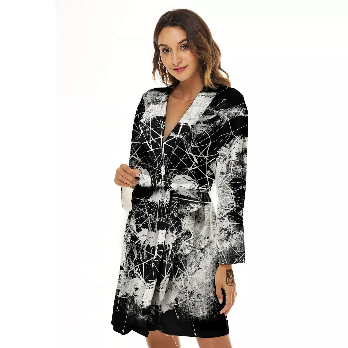 Demon Wicca White And Black Print Women's Robe-grizzshop