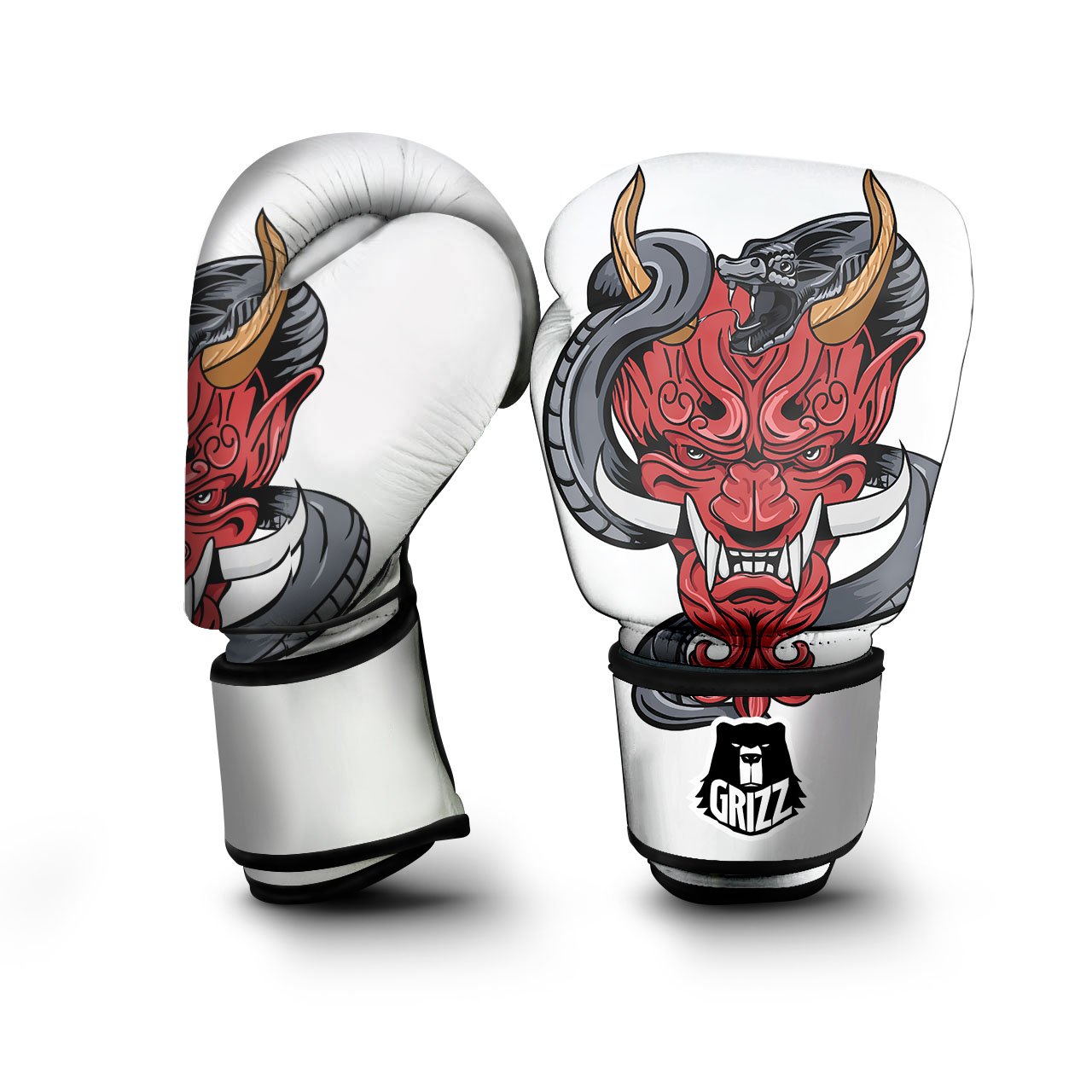 Demon With Snake Japanese Oni Print Boxing Gloves-grizzshop