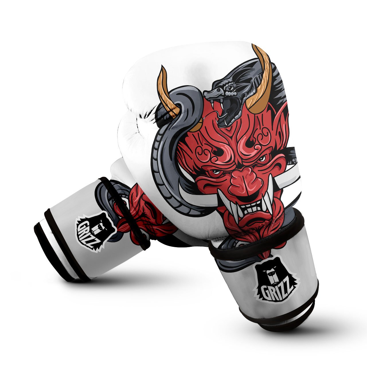 Demon With Snake Japanese Oni Print Boxing Gloves-grizzshop