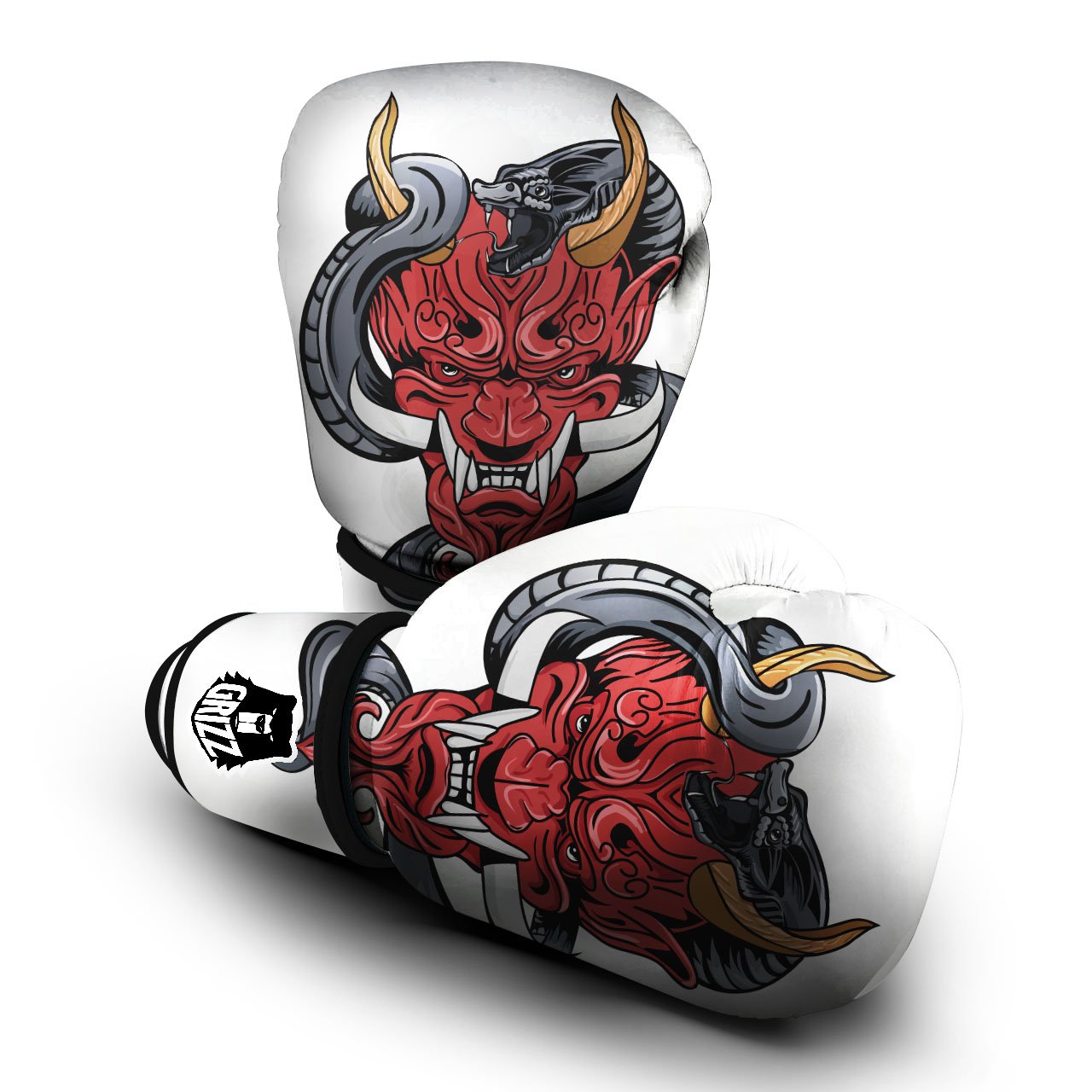 Demon With Snake Japanese Oni Print Boxing Gloves-grizzshop