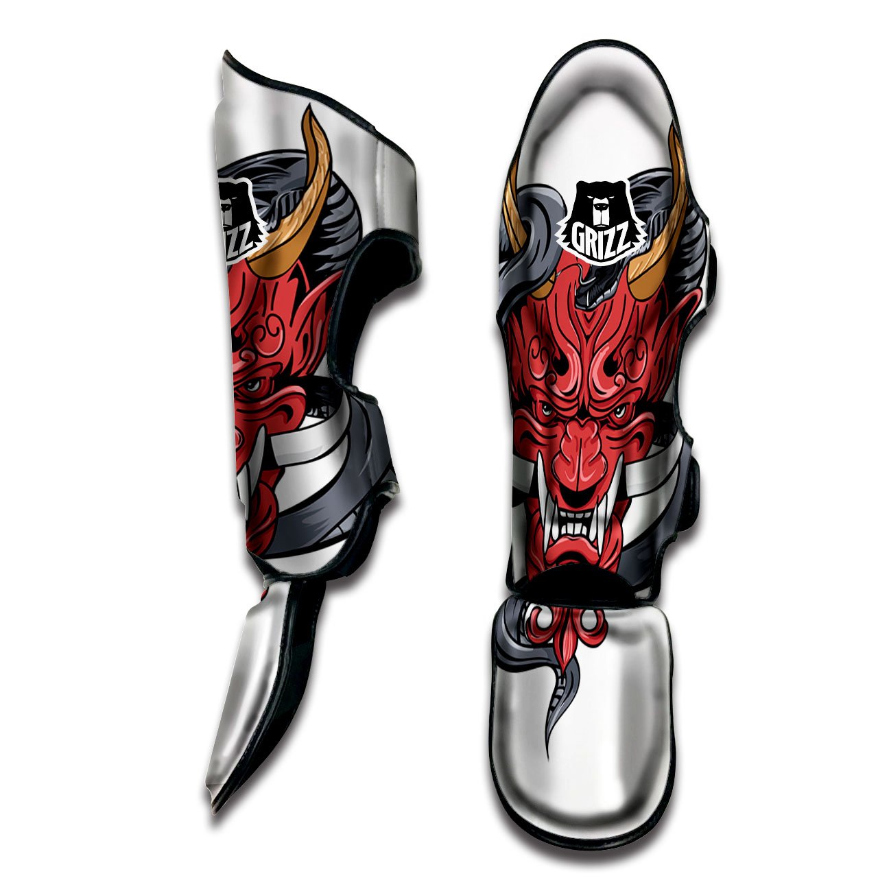 Demon With Snake Japanese Oni Print Muay Thai Shin Guards-grizzshop