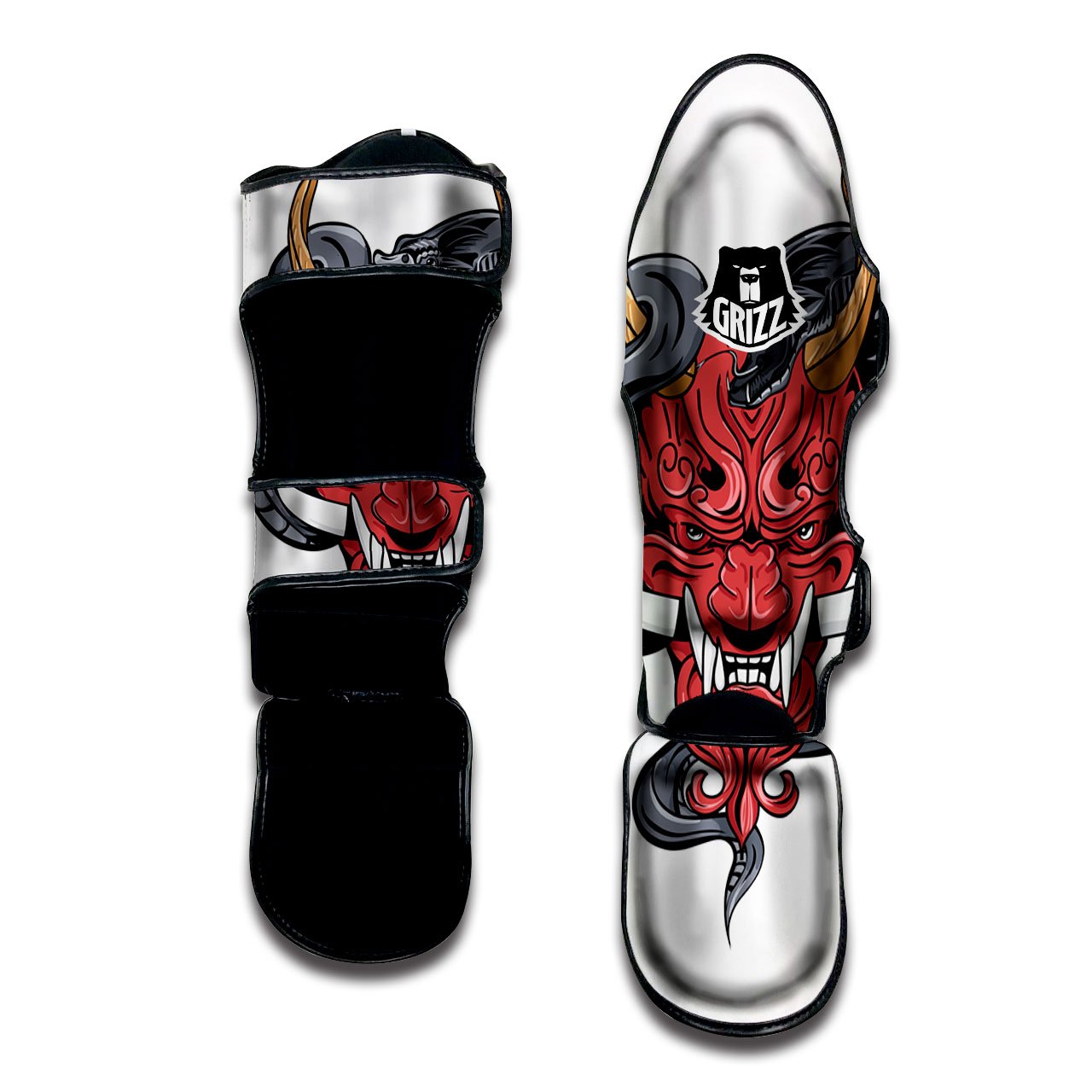 Demon With Snake Japanese Oni Print Muay Thai Shin Guards-grizzshop