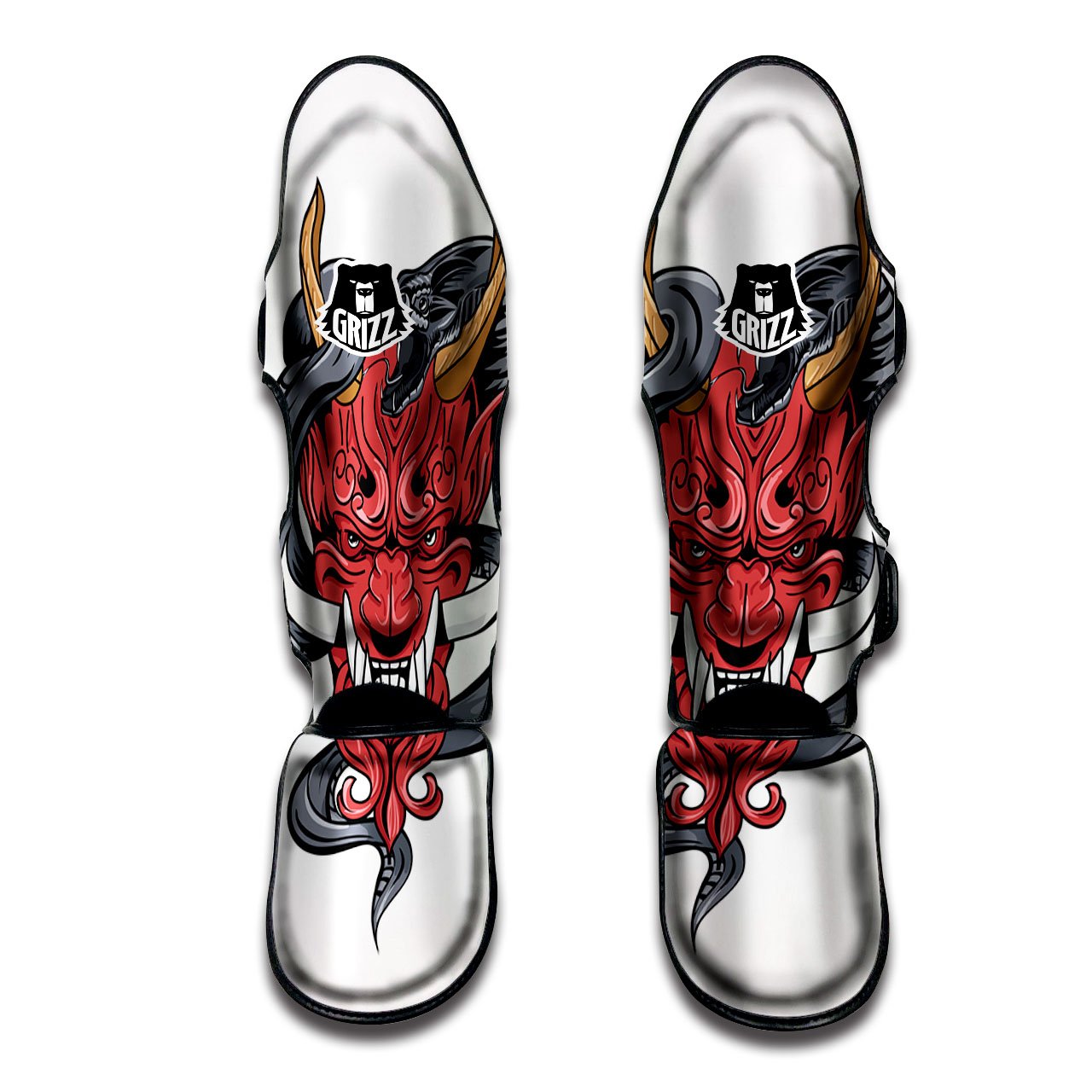 Demon With Snake Japanese Oni Print Muay Thai Shin Guards-grizzshop