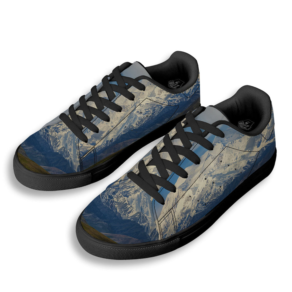 Denali Mountain Print Black Low Top Sneakers-grizzshop