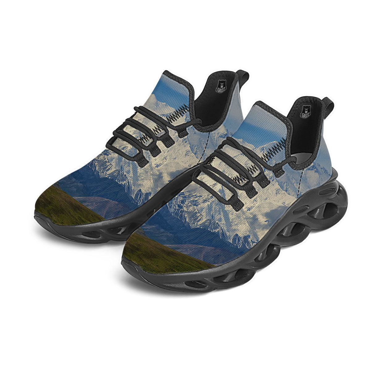 Denali Mountain Print Black Running Shoes-grizzshop