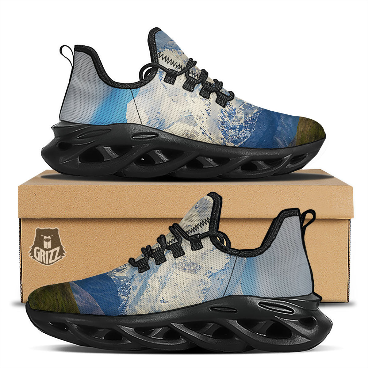 Denali Mountain Print Black Running Shoes-grizzshop