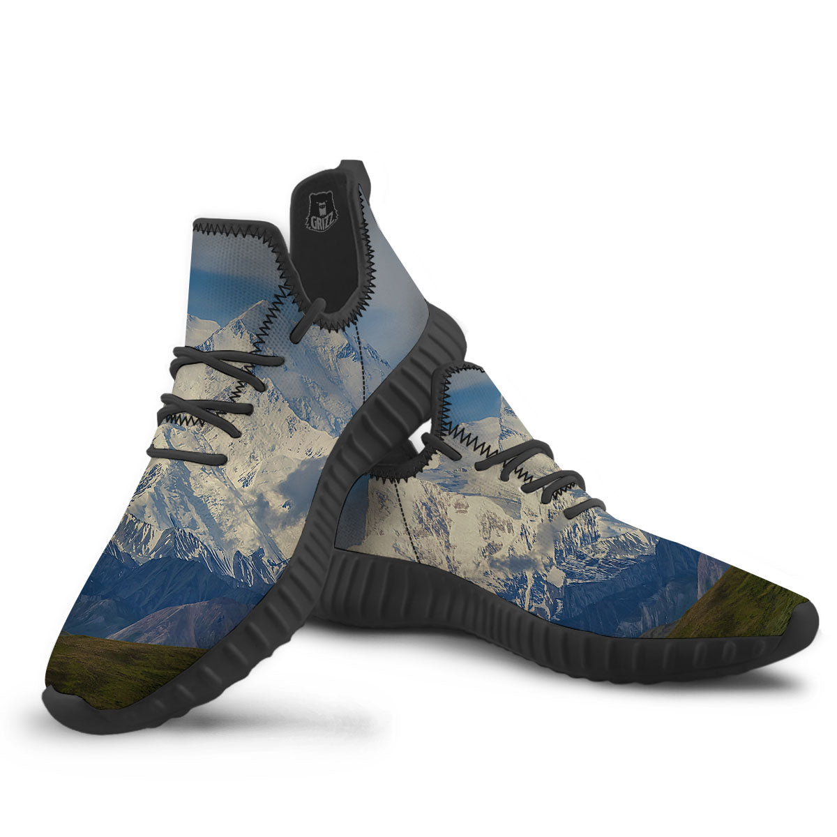 Denali Mountain Print Black Walking Shoes-grizzshop