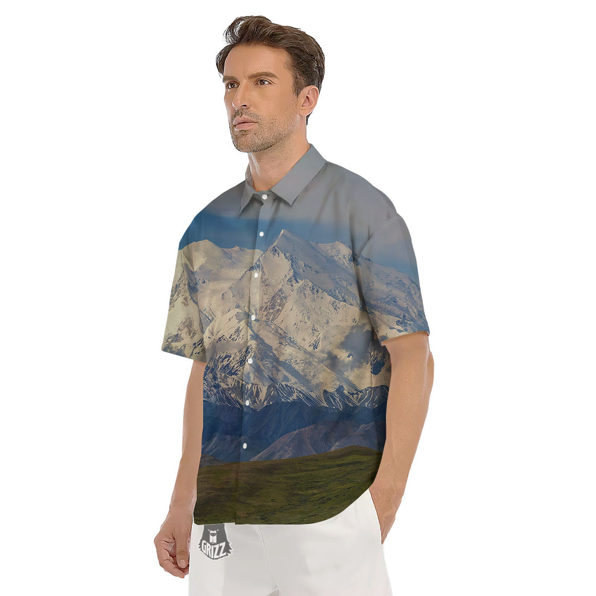 Denali Mountain Print Men's Short Sleeve Shirts-grizzshop