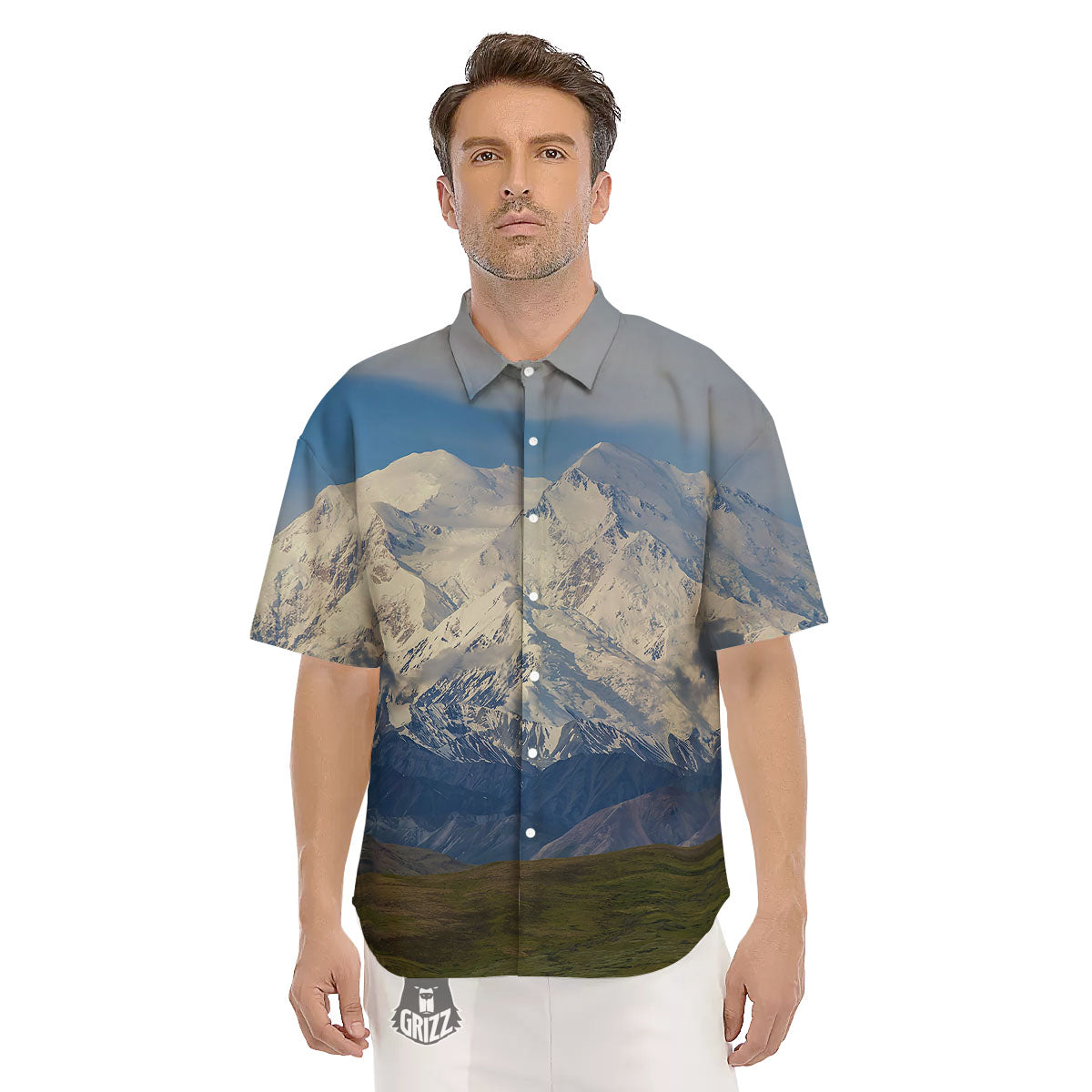 Denali Mountain Print Men's Short Sleeve Shirts-grizzshop