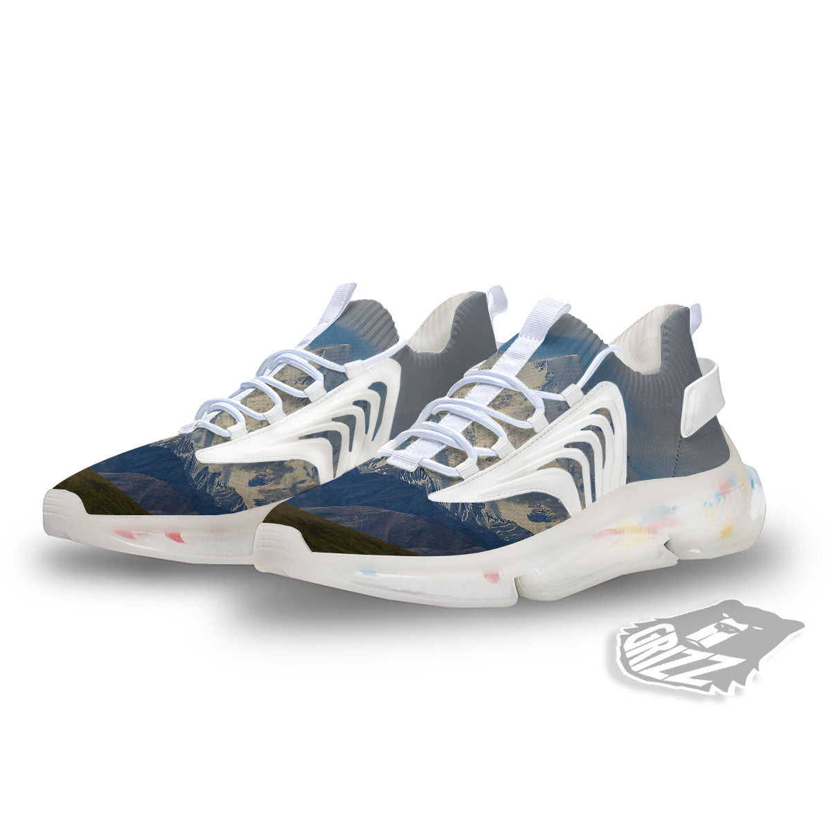 Denali Mountain Print White Gym Shoes-grizzshop